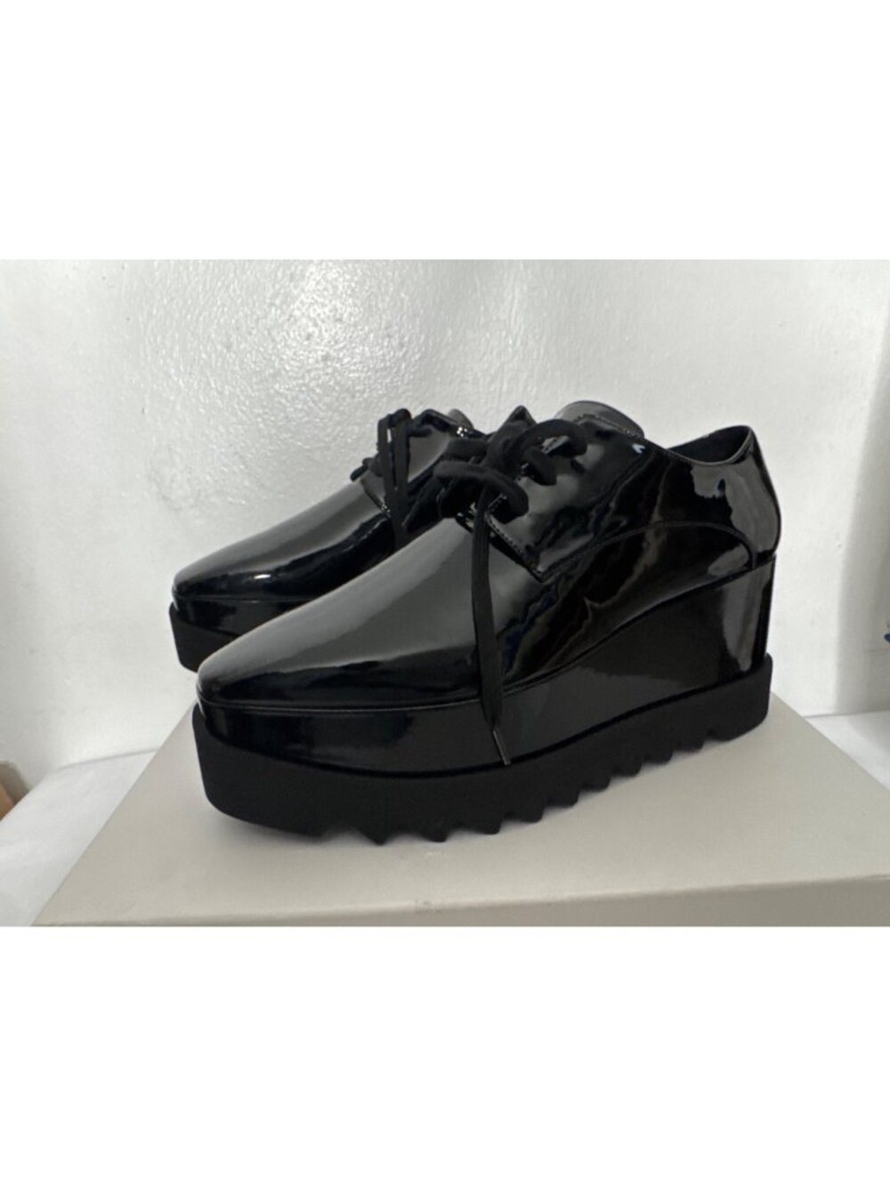 NWB Stella McCartney 80mm Elyse Shiny Patent Oxford Shoes Black Size 39.5 - Picture 4 of 16